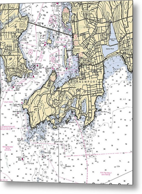 A beuatiful Metal Print of the Newport-Rhode Island Nautical Chart - Metal Print by SeaKoast.  100% Guarenteed!