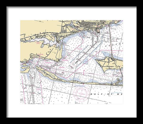 Pensacola-florida Nautical Chart - Framed Print