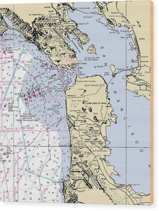 San Francisco-California Nautical Chart Wood Print