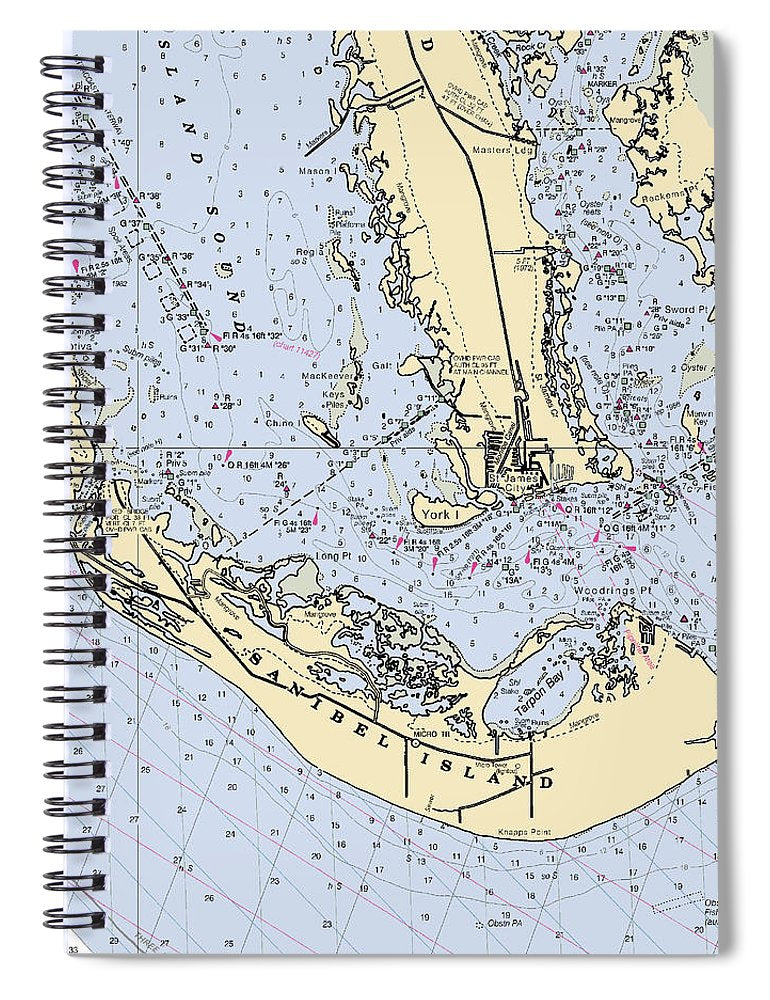 Sanibel Florida Nautical Chart Spiral Notebook