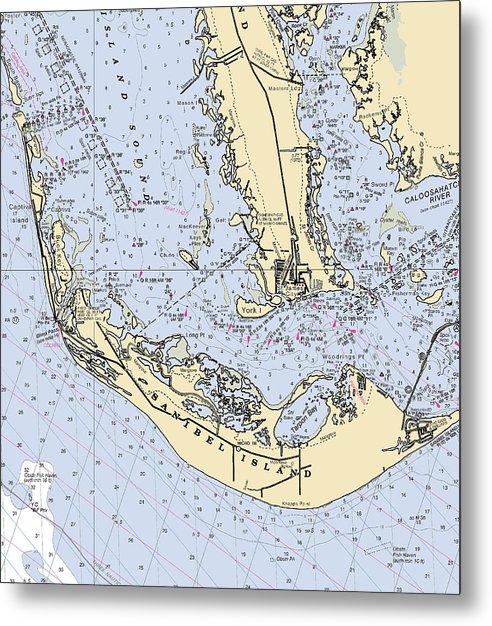 A beuatiful Metal Print of the Sanibel-Florida Nautical Chart - Metal Print by SeaKoast.  100% Guarenteed!