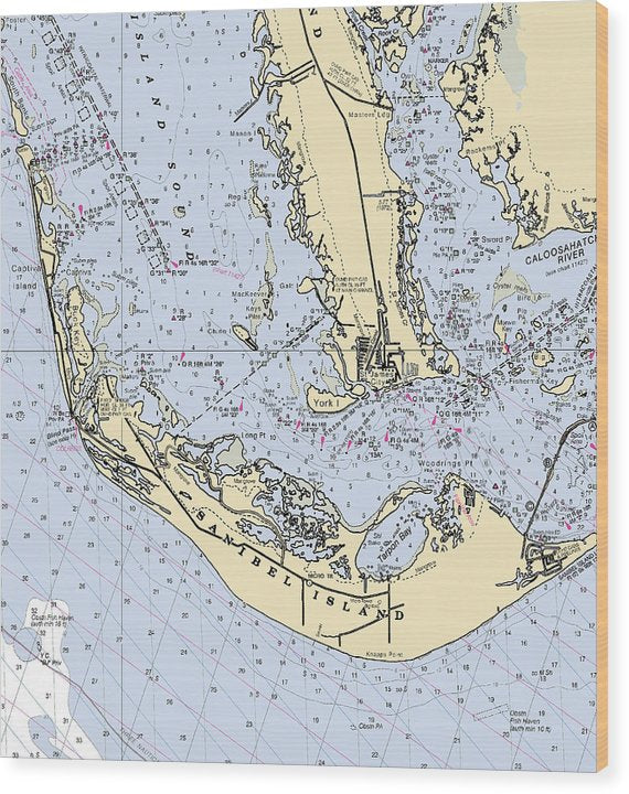 Sanibel-Florida Nautical Chart Wood Print