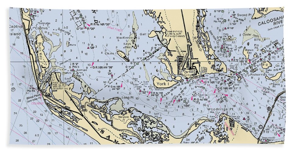 Sanibel-florida Nautical Chart - Bath Towel