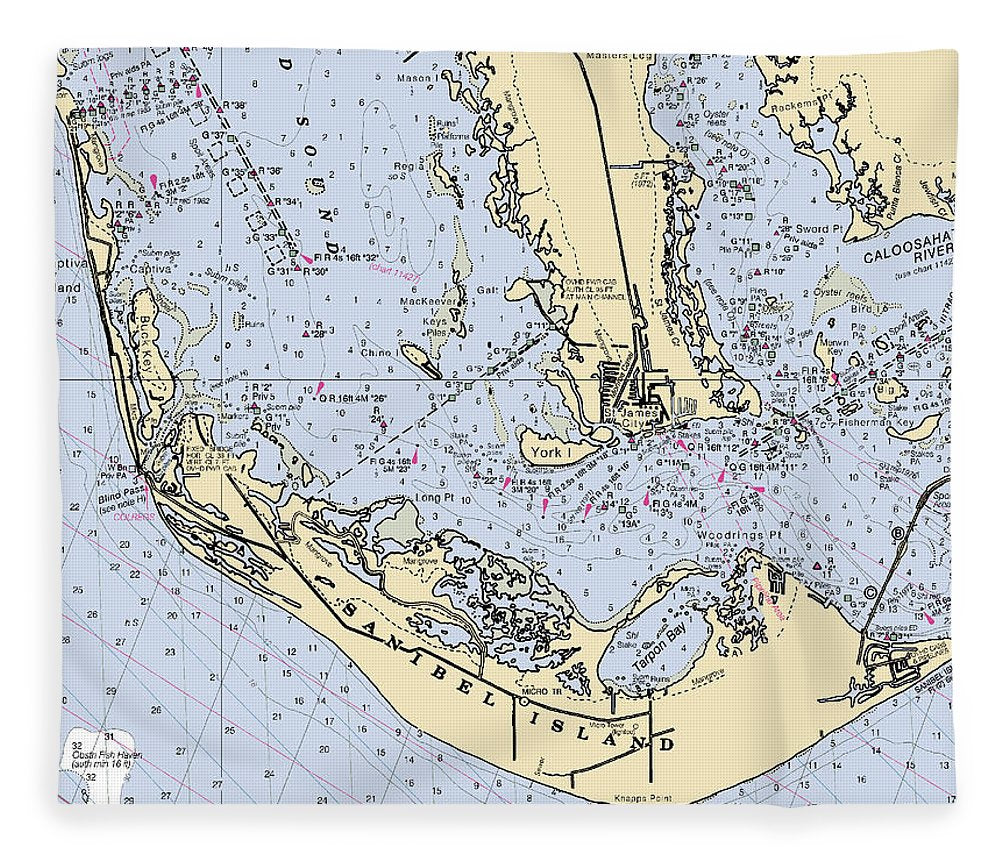 Sanibel Florida Nautical Chart Blanket