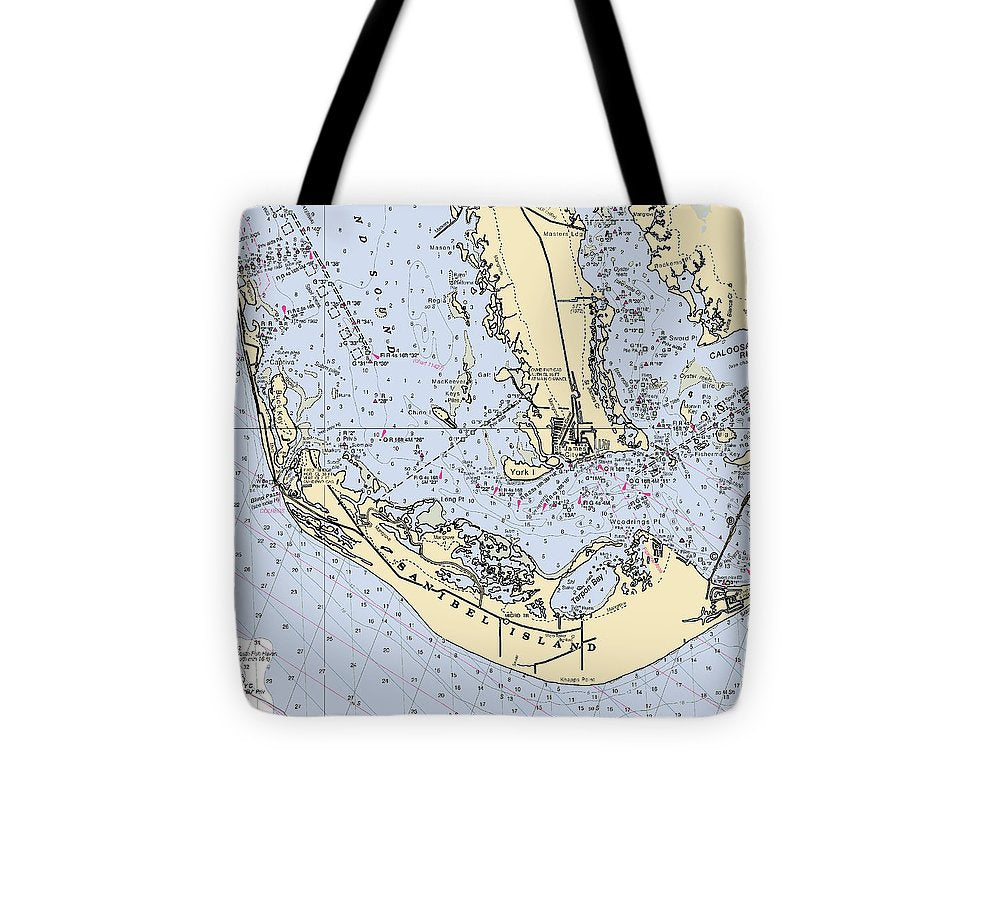 Sanibel Florida Nautical Chart Tote Bag