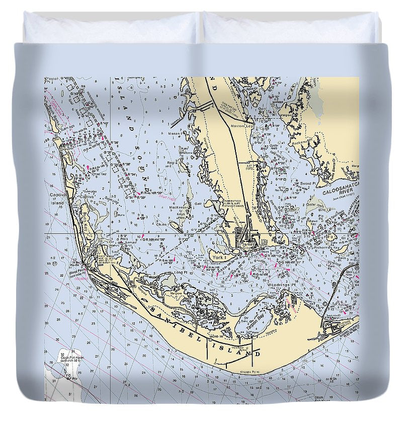 Sanibel Florida Nautical Chart Duvet Cover