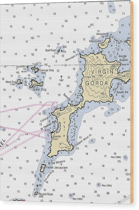 Virgin Gorda-Virgin Islands Nautical Chart Wood Print