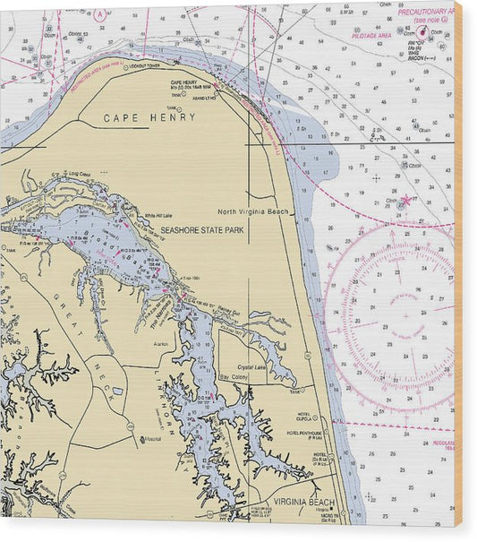 Virginia Beach-Virginia Nautical Chart Wood Print