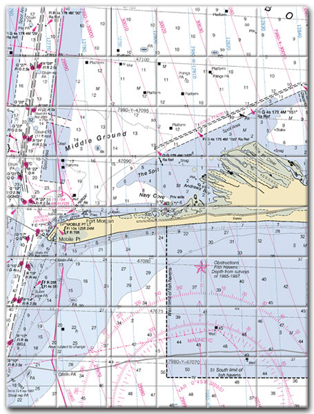 Fort Morgan Alabama Nautical Chart Tile Art-Mural-Kitchen Backsplash-Bathroom Tile-Countertop by SeaKoast