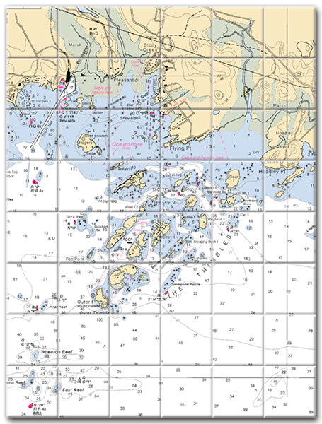Thimble Islands Connecticut Nautical Chart Tile Art-Mural-Kitchen Backsplash-Bathroom Tile-Countertop by SeaKoast
