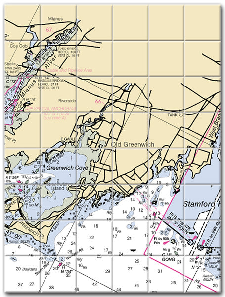 Old Greenwich Connecticut Nautical Chart Tile Art-Mural-Kitchen Backsplash-Bathroom Tile-Countertop by SeaKoast