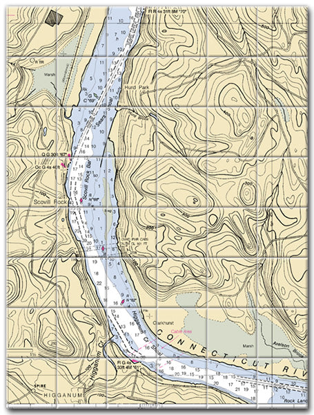 Higganum Connecticut Nautical Chart Tile Art-Mural-Kitchen Backsplash-Bathroom Tile-Countertop by SeaKoast