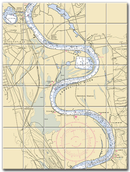 Glastonbury Connecticut Nautical Chart Tile Art-Mural-Kitchen Backsplash-Bathroom Tile-Countertop by SeaKoast