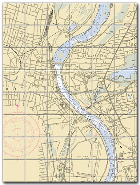 Hartford Connecticut Nautical Chart Tile Art-Mural-Kitchen Backsplash-Bathroom Tile-Countertop by SeaKoast