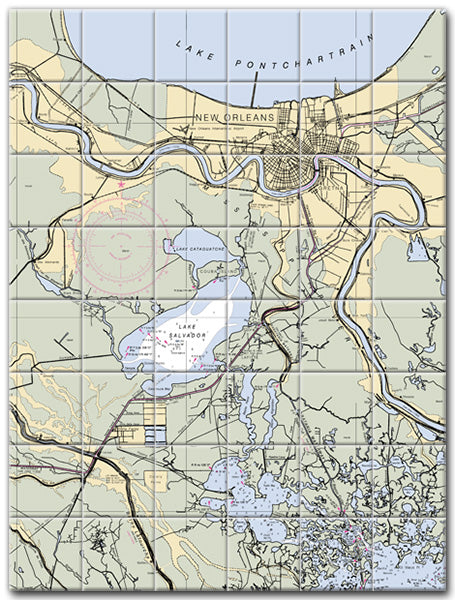 New Orleans-Lake Pontchartrain Louisiana Nautical Chart Tile Art-Mural-Kitchen Backsplash-Bathroom Tile-Countertop by SeaKoast