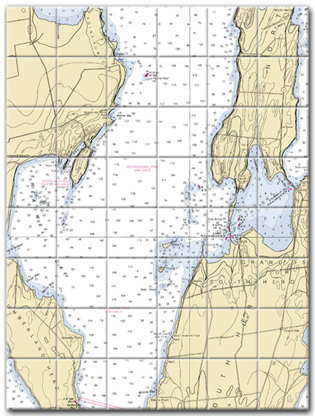 Treadwell Bay Lake Champlain Nautical Chart Tile Art-Mural-Kitchen Backsplash-Bathroom Tile-Countertop by SeaKoast