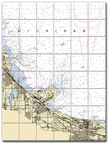 Gary Lake Michigan Nautical Chart Tile Art-Mural-Kitchen Backsplash-Bathroom Tile-Countertop by SeaKoast