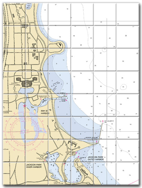 Jackson Park Lake Michigan Nautical Chart Tile Art-Mural-Kitchen Backsplash-Bathroom Tile-Countertop by SeaKoast