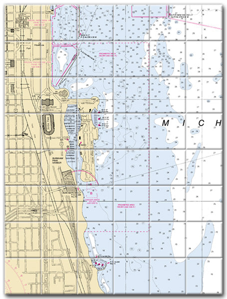 Chicago-Burnham Park Harbor Lake Michigan Nautical Chart Tile Art-Mural-Kitchen Backsplash-Bathroom Tile-Countertop by SeaKoast