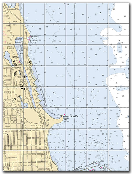 Diversey Harbor Lake Michigan Nautical Chart Tile Art-Mural-Kitchen Backsplash-Bathroom Tile-Countertop by SeaKoast