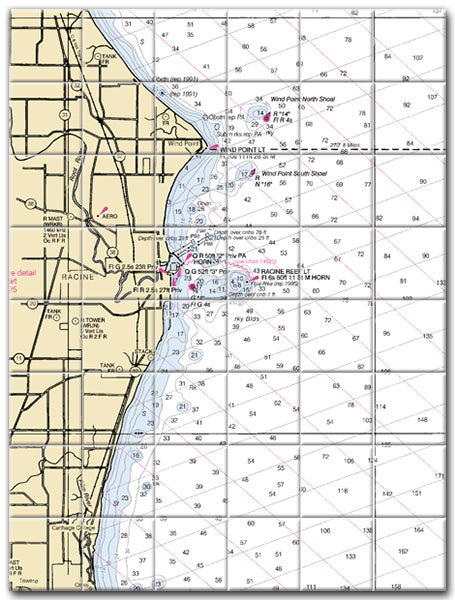 Racine Lake Michigan Nautical Chart Tile Art-Mural-Kitchen Backsplash-Bathroom Tile-Countertop by SeaKoast