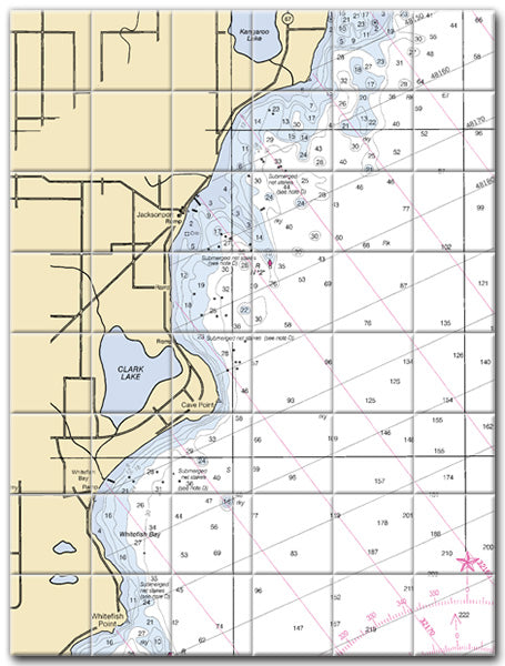 Jacksonport Lake Michigan Nautical Chart Tile Art-Mural-Kitchen Backsplash-Bathroom Tile-Countertop by SeaKoast