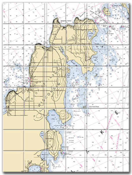 Door Penninsula Lake Michigan Nautical Chart Tile Art-Mural-Kitchen Backsplash-Bathroom Tile-Countertop by SeaKoast