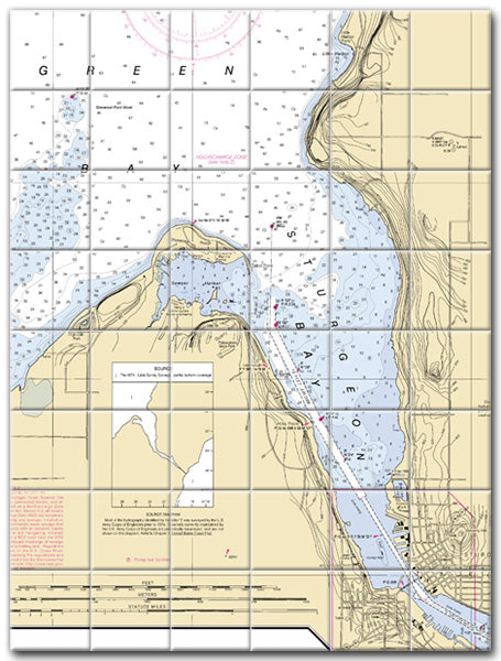 Sturgeon Bay-Sherwood Point Lake Michigan Nautical Chart Tile Art-Mural-Kitchen Backsplash-Bathroom Tile-Countertop by SeaKoast