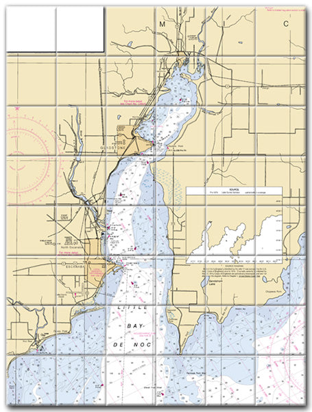 Little Bay Delaware Noc Lake Michigan Nautical Chart Tile Art-Mural-Kitchen Backsplash-Bathroom Tile-Countertop by SeaKoast