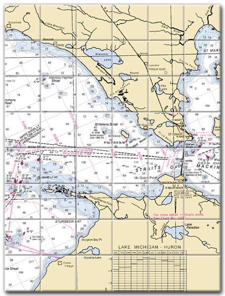 Straits Of Mackinac Lake Michigan Nautical Chart Tile Art-Mural-Kitchen Backsplash-Bathroom Tile-Countertop by SeaKoast