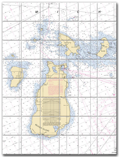 Beaver Island Lake Michigan Nautical Chart Tile Art-Mural-Kitchen Backsplash-Bathroom Tile-Countertop by SeaKoast