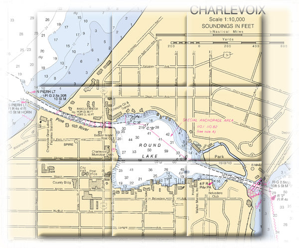 Charlevoix Round Lake Lake Michigan Nautical Chart Tile Art-Mural-Kitchen Backsplash-Bathroom Tile-Countertop by SeaKoast