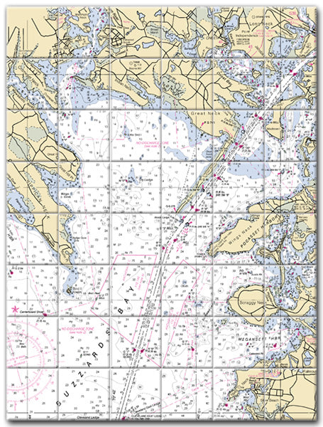 Buzzards Bay Massachusetts Nautical Chart Tile Art-Mural-Kitchen Backsplash-Bathroom Tile-Countertop by SeaKoast
