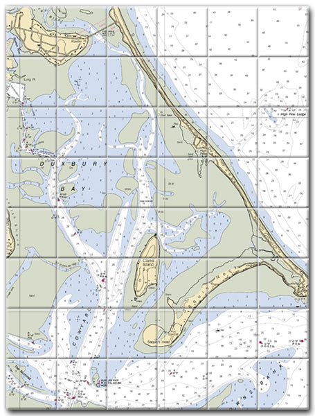 Duxbury Bay Massachusetts Nautical Chart Tile Art-Mural-Kitchen Backsplash-Bathroom Tile-Countertop by SeaKoast