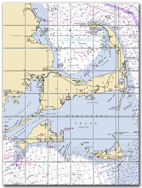 Cape Cod & The Islands Massachusetts Nautical Chart Tile Art-Mural-Kitchen Backsplash-Bathroom Tile-Countertop by SeaKoast