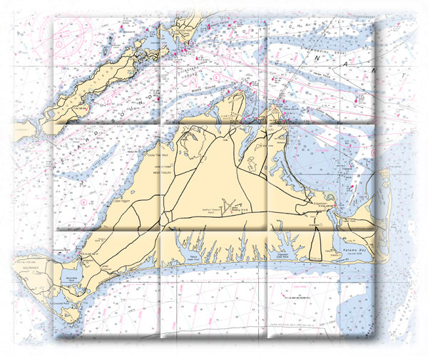 Marthas Vineyard Massachusetts Nautical Chart Tile Art-Mural-Kitchen Backsplash-Bathroom Tile-Countertop by SeaKoast