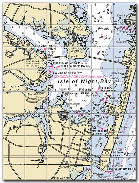 Isle Of Wight Bay Maryland Nautical Chart Tile Art-Mural-Kitchen Backsplash-Bathroom Tile-Countertop by SeaKoast