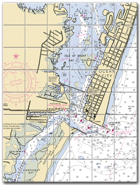 Ocean City Inlet Maryland Nautical Chart Tile Art-Mural-Kitchen Backsplash-Bathroom Tile-Countertop by SeaKoast