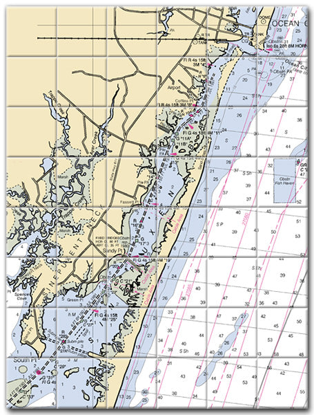 Sinepuxent Maryland Nautical Chart Tile Art-Mural-Kitchen Backsplash-Bathroom Tile-Countertop by SeaKoast