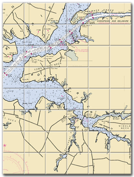 Bohemia River Maryland Nautical Chart Tile Art-Mural-Kitchen Backsplash-Bathroom Tile-Countertop by SeaKoast