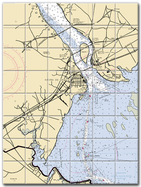 Havre Delaware Grace Maryland Nautical Chart Tile Art-Mural-Kitchen Backsplash-Bathroom Tile-Countertop by SeaKoast