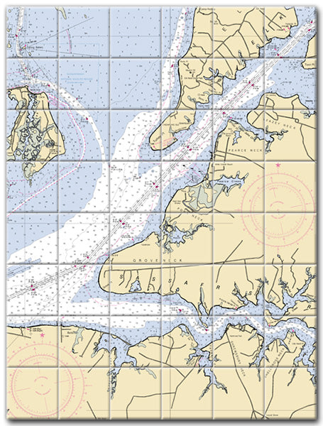 Sassafras River Maryland Nautical Chart Tile Art-Mural-Kitchen Backsplash-Bathroom Tile-Countertop by SeaKoast