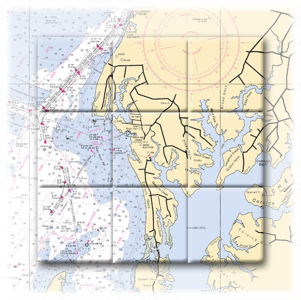 Rock Hall Maryland Nautical Chart Tile Art-Mural-Kitchen Backsplash-Bathroom Tile-Countertop by SeaKoast