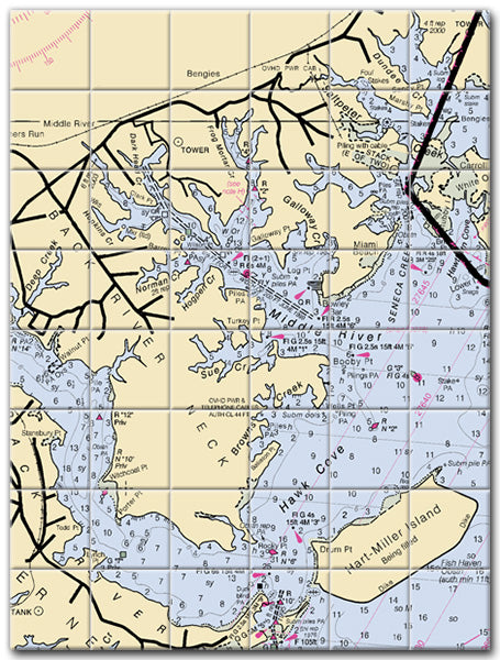 Middle River Maryland Nautical Chart Tile Art-Mural-Kitchen Backsplash-Bathroom Tile-Countertop by SeaKoast