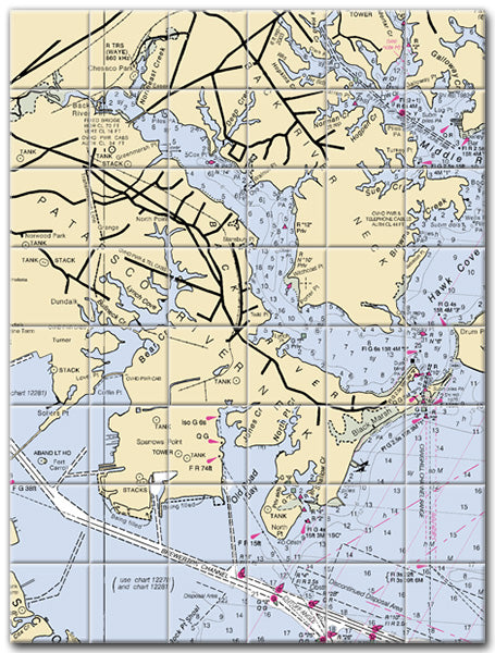 Patapsco-Back River Neck Maryland Nautical Chart Tile Art-Mural-Kitchen Backsplash-Bathroom Tile-Countertop by SeaKoast