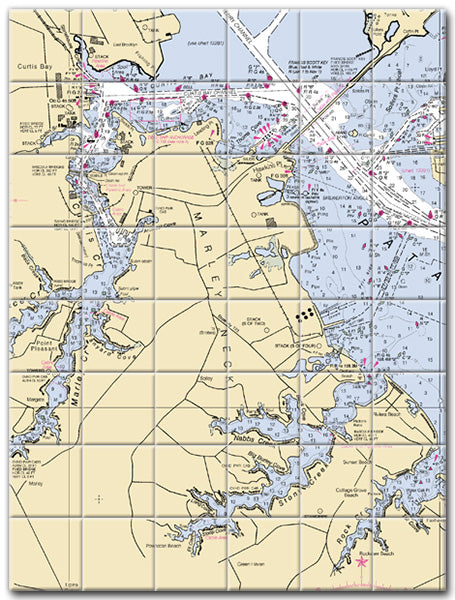 Marley Neck Maryland Nautical Chart Tile Art-Mural-Kitchen Backsplash-Bathroom Tile-Countertop by SeaKoast