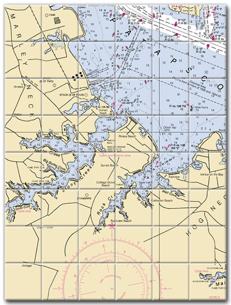 Stoney Creek Maryland Nautical Chart Tile Art-Mural-Kitchen Backsplash-Bathroom Tile-Countertop by SeaKoast