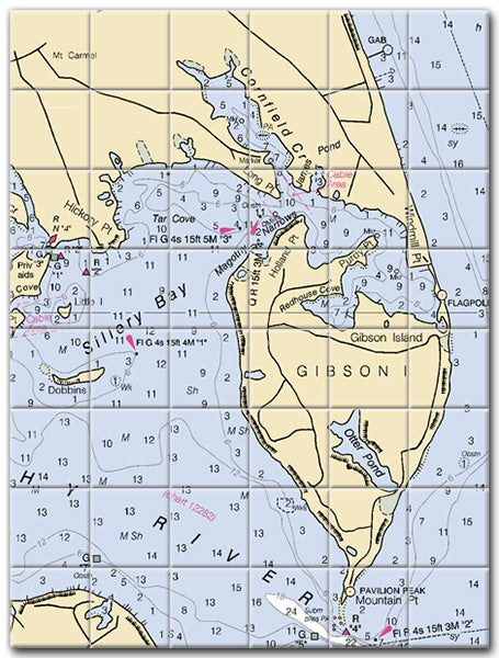 Gibson Island Maryland Nautical Chart Tile Art-Mural-Kitchen Backsplash-Bathroom Tile-Countertop by SeaKoast