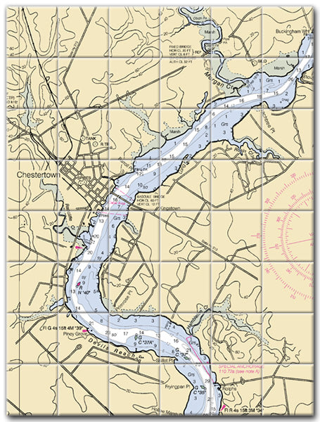 Chestertown Maryland Nautical Chart Tile Art-Mural-Kitchen Backsplash-Bathroom Tile-Countertop by SeaKoast