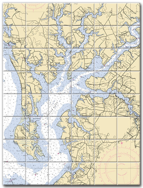 Chester River Maryland Nautical Chart Tile Art-Mural-Kitchen Backsplash-Bathroom Tile-Countertop by SeaKoast